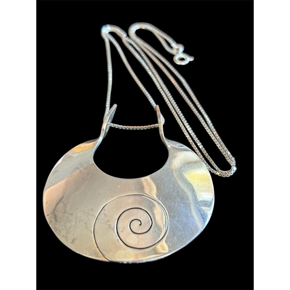 Sterling Silver Taxco Modernist Lg Pendant 24” Chain Dominique Dinouart 925